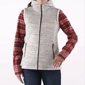 Kuhl Light Grey Fleece Lined Vest w/ Hood Marled Zip-Down Pockets Size Medium